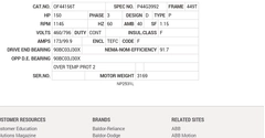 OF44156T Baldor AC Motors Nameplate
