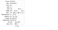 AEM2238-4 Baldor AC Motors Nameplate