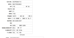 CECP83661T-4 Baldor AC Motors Nameplate