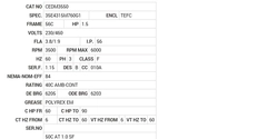 CEDM3550 Baldor AC Motors Nameplate