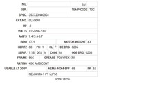 CL5004-I Baldor AC Motors Nameplate