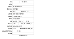 EM7126T Baldor AC Motors Nameplate