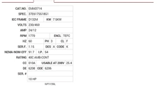 EMM3714 Baldor AC Motors Nameplate