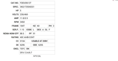 FDEM3613T Baldor AC Motors Nameplate