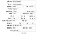 IDWNM22937T Baldor AC Motors Nameplate
