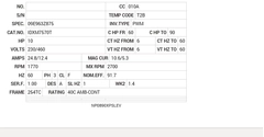 IDXM7570T Baldor AC Motors Nameplate