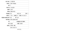 L1309-50 Baldor AC Motors Nameplate