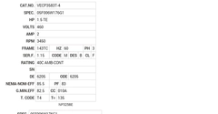 VECP3583T-4 Baldor AC Motors Nameplate