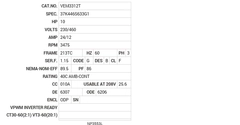 VEM3312T Baldor AC Motors Nameplate
