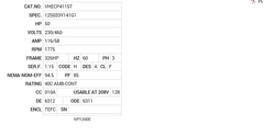 VHECP4115T Baldor AC Motors Nameplate