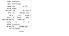 ZDWNM3546T Baldor AC Motors Nameplate