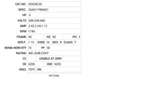 M3538/35 Baldor AC Motors Nameplate