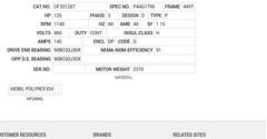 OF33125T Baldor AC Motors Nameplate