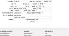 OF4411T Baldor AC Motors Nameplate