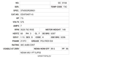 CEM7045T-I-5 Baldor AC Motors Nameplate