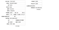CTM1762T Baldor AC Motors Nameplate