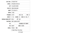 CTM3774T Baldor AC Motors Nameplate
