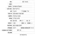 EM7147T-C Baldor AC Motors Nameplate