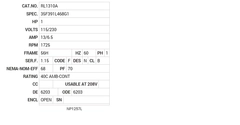 RL1310A Baldor AC Motors Nameplate
