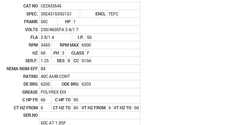 CEDM3545 Baldor AC Motors Nameplate