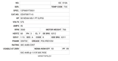CEM7081T-I-5 Baldor AC Motors Nameplate