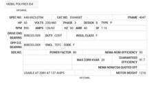 EM4458T Baldor AC Motors Nameplate
