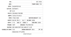 EM7044T-I Baldor AC Motors Nameplate