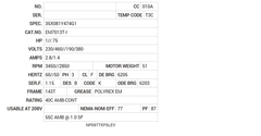 EM7013T-I Baldor AC Motors Nameplate