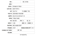 EM7170T-C Baldor AC Motors Nameplate