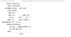 EMVM3714D Baldor AC Motors Nameplate