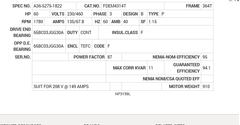 FDEM4314T Baldor AC Motors Nameplate