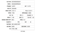 IDVSWDM3554T Baldor AC Motors Nameplate