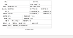 IDXM7056T Baldor AC Motors Nameplate