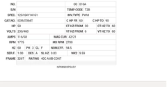 IDXM7064T Baldor AC Motors Nameplate