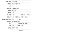 L3514TM Baldor AC Motors Nameplate