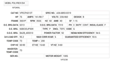 VPECP4313T Baldor AC Motors Nameplate