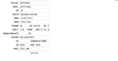 MPM3458 Baldor AC Motors Nameplate
