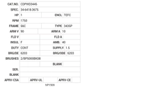 CDPWD3445 Baldor DC Motors Nameplate