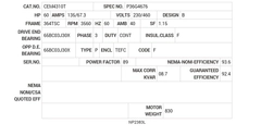 CEM4310T Baldor AC Motors Nameplate