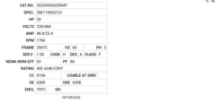 CESSWDM23934T Baldor AC Motors Nameplate