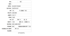 CM7010-57 Baldor AC Motors Nameplate
