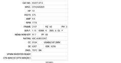 EM3714T-5 Baldor AC Motors Nameplate