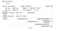 EM44404T-4 Baldor AC Motors Nameplate