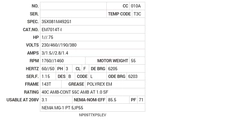 EM7014T-I Baldor AC Motors Nameplate