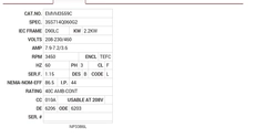 EMVM3559C Baldor AC Motors Nameplate