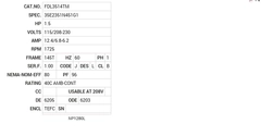 FDL3514TM Baldor AC Motors Nameplate