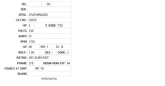 L5020 Baldor AC Motors Nameplate