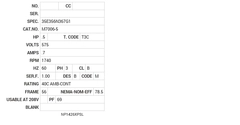 M7006-5 Baldor AC Motors Nameplate