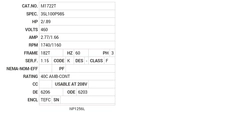 M1722T Baldor AC Motors Nameplate