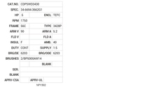 CDPSWD3430 Baldor DC Motors Nameplate